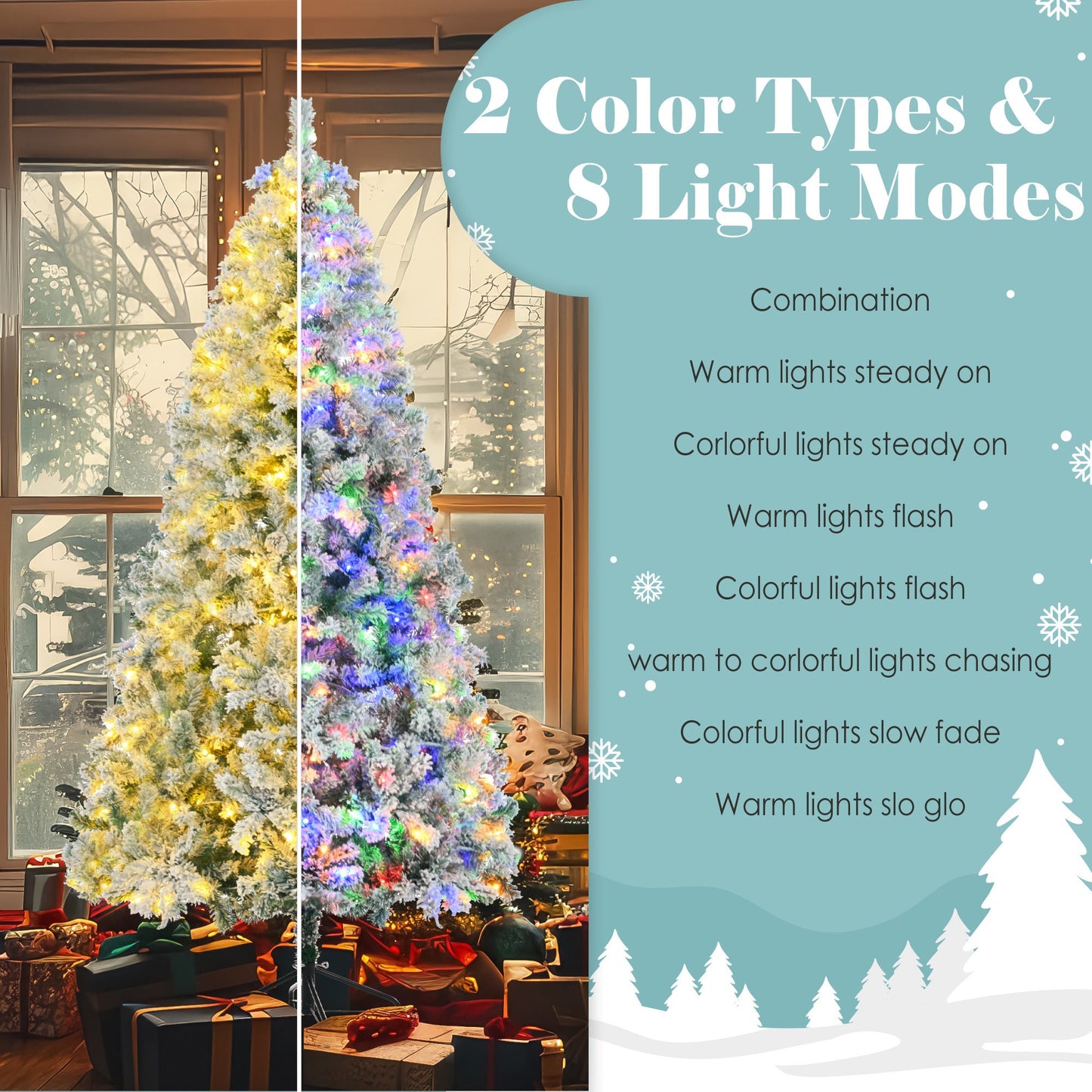 6FT Snow Flocked Christmas Pre-Lit Set (Tree, Garland & Wreath)
