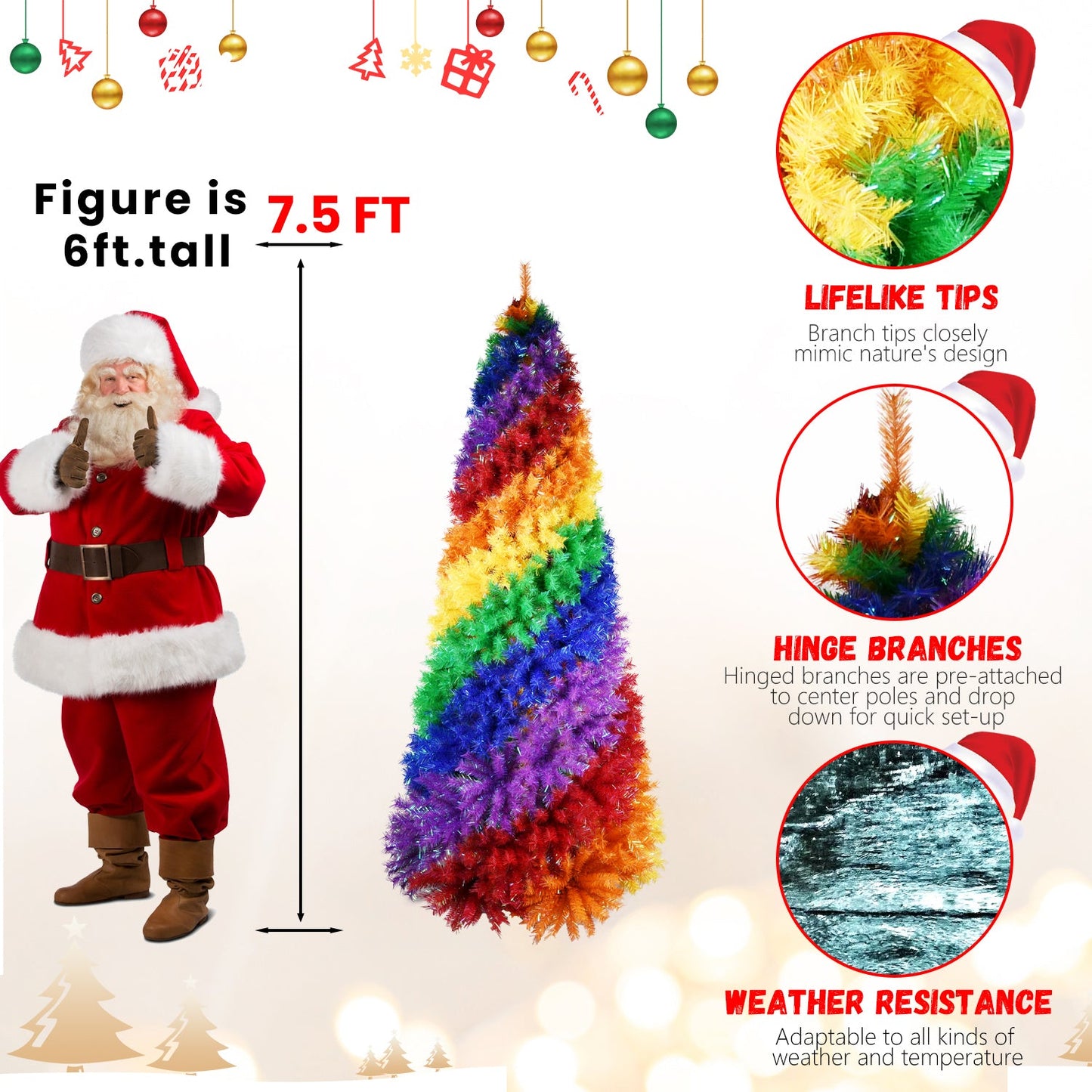 6ft Rainbow Spiral Christmas Tree - unlit
