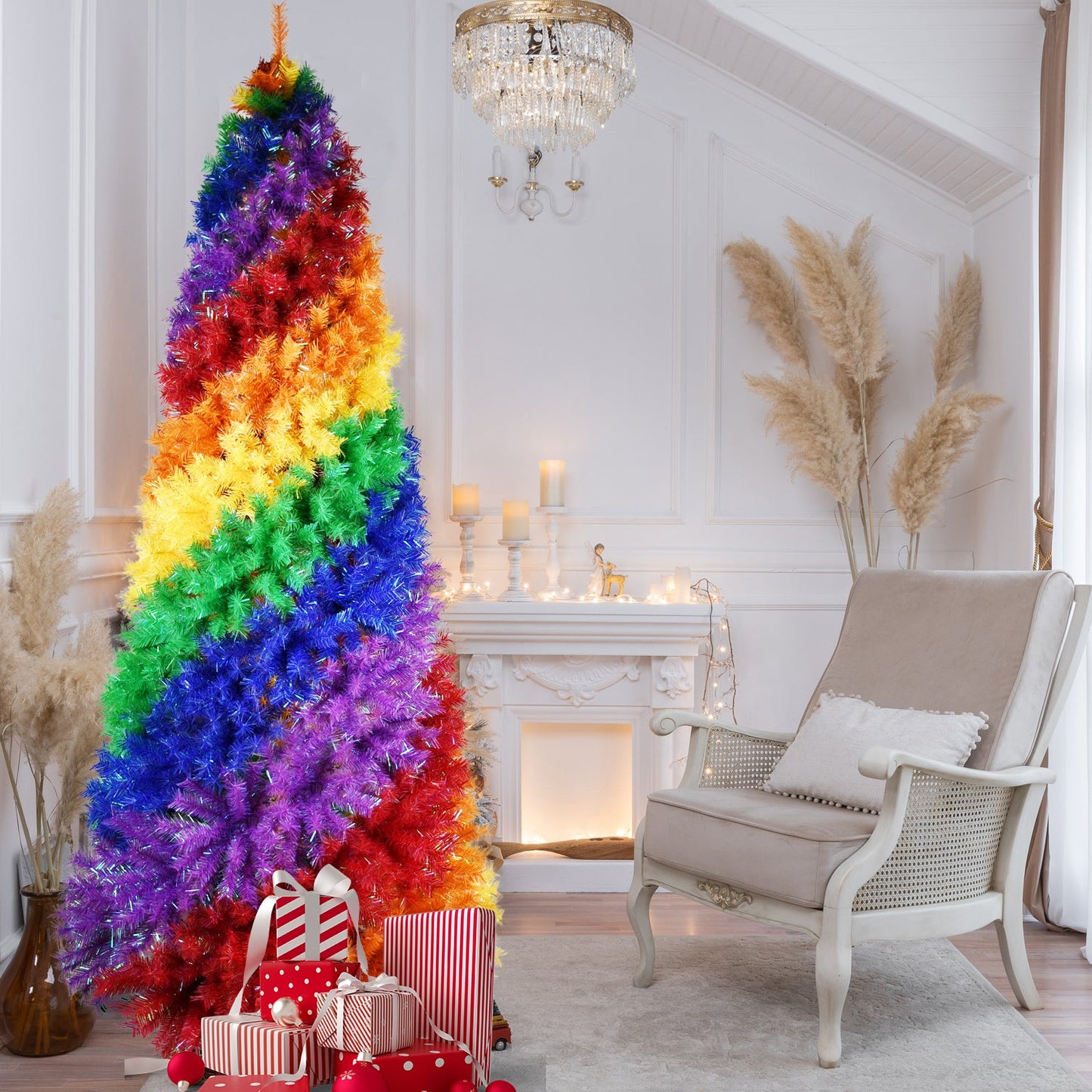 6ft Rainbow Spiral Christmas Tree - unlit