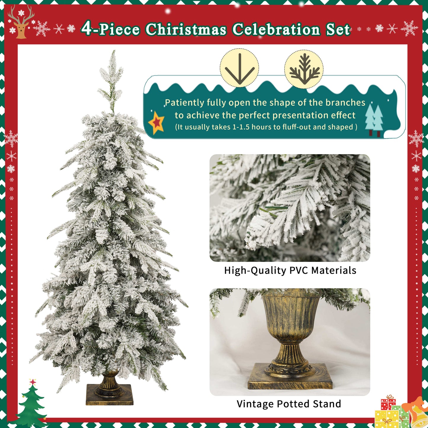 Pre-lit Christmas Artificial Tree 4-Piece Set (Garland, Wreath and Set)