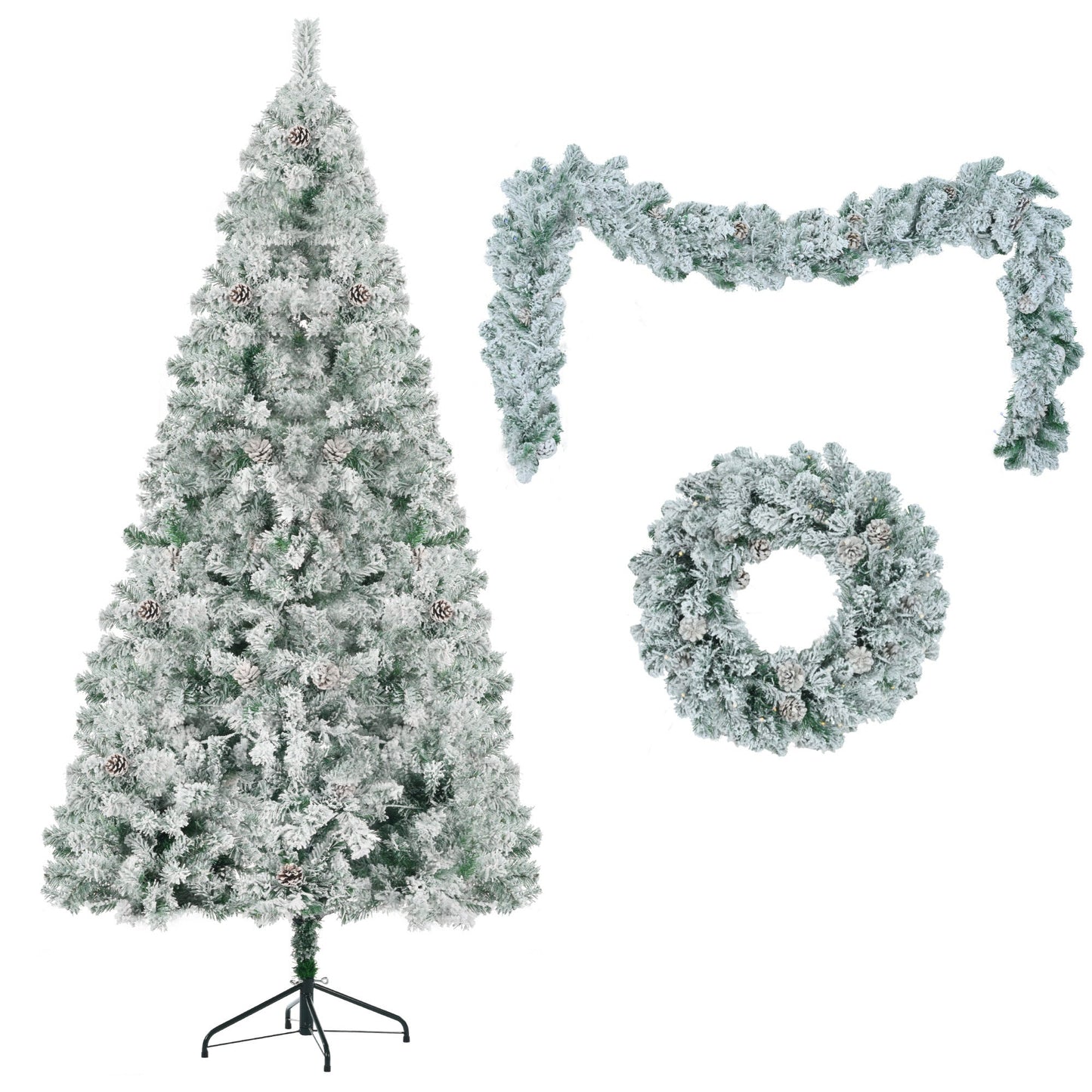 6FT Snow Flocked Christmas Pre-Lit Set (Tree, Garland & Wreath)