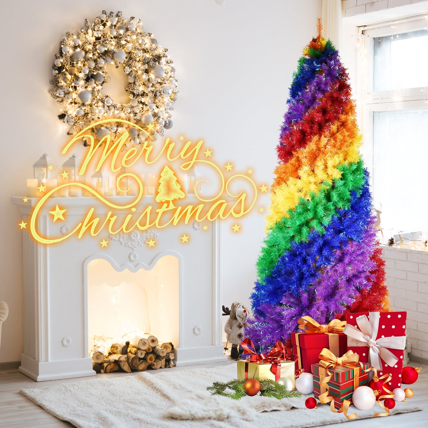 6ft Rainbow Spiral Christmas Tree - unlit