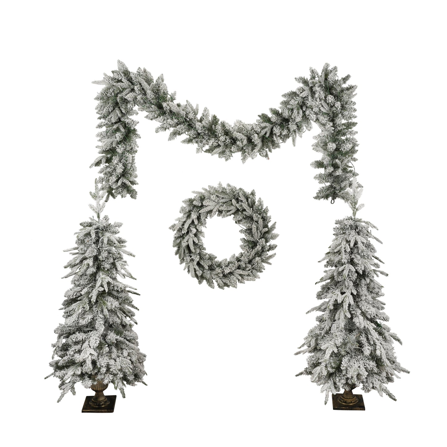 Pre-lit Christmas Artificial Tree 4-Piece Set (Garland, Wreath and Set)