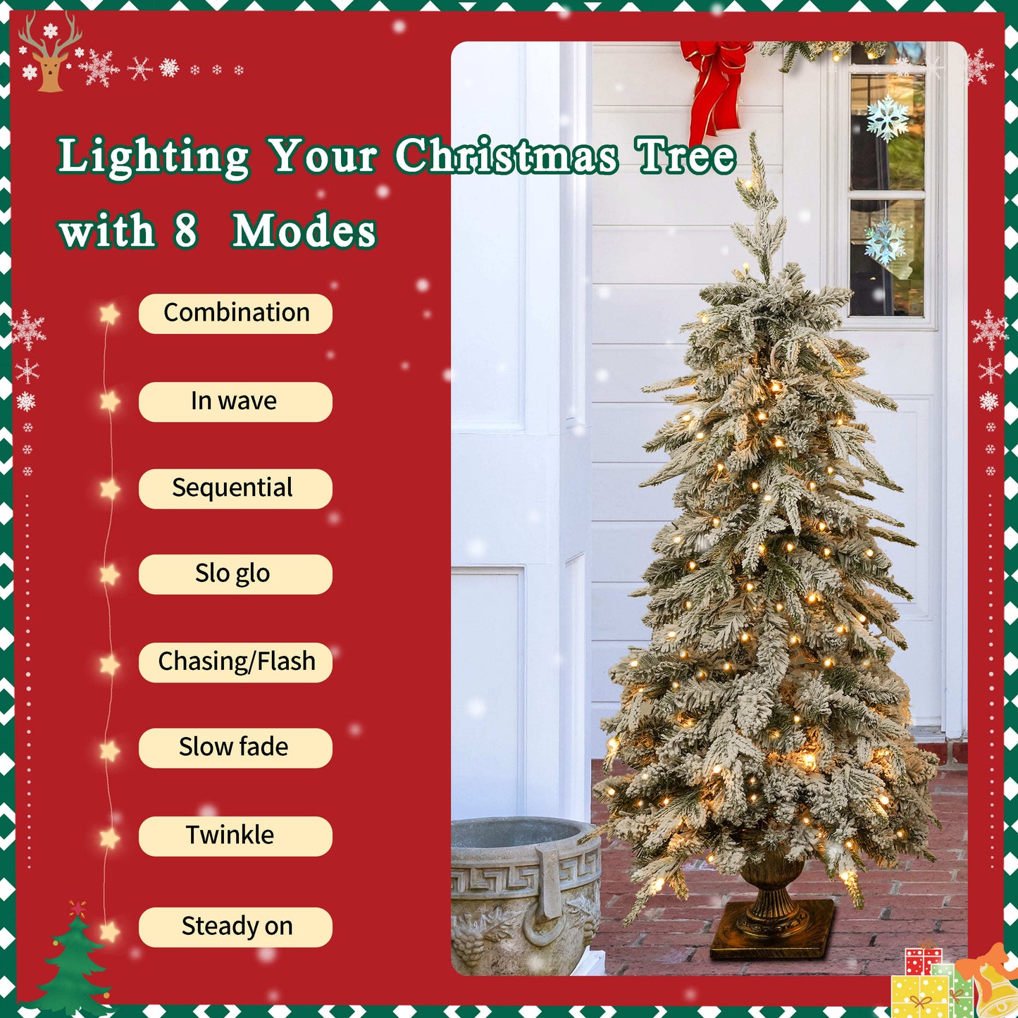 Pre-lit Christmas Artificial Tree 4-Piece Set (Garland, Wreath and Set)