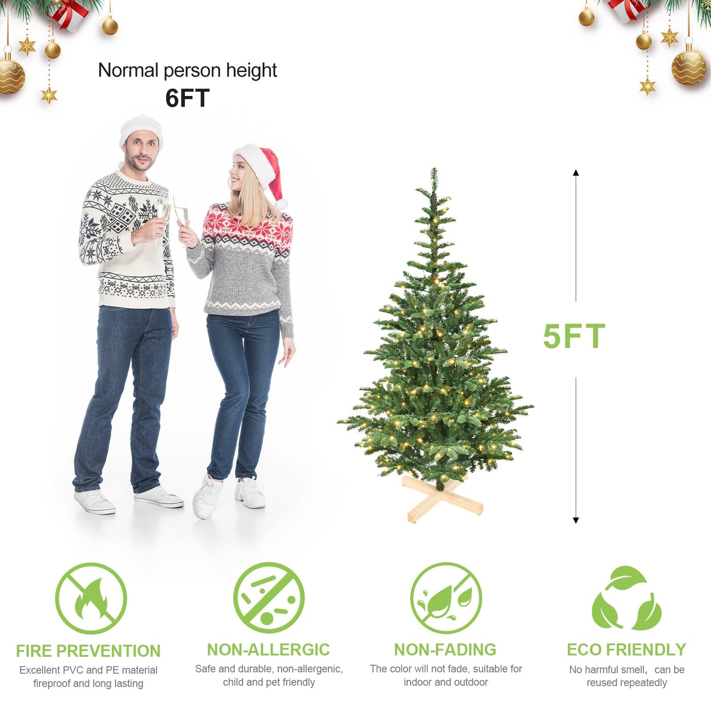 8ft Pre-Lit Christmas Tree with 500 Warm White LED Lights
