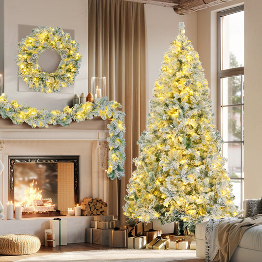 6FT Snow Flocked Christmas Pre-Lit Set (Tree, Garland & Wreath)