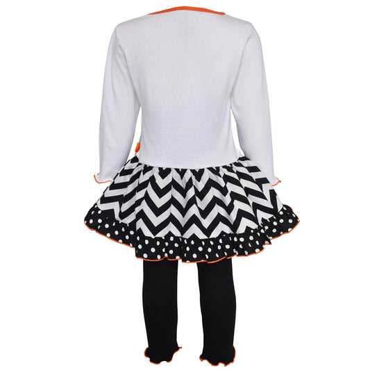 AnnLoren Girls' Halloween Pumpkin and Kitten Knit Dress Set