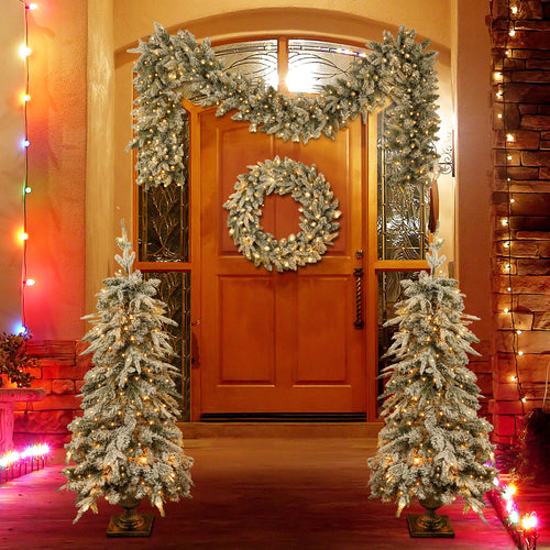 Pre-lit Christmas Artificial Tree 4-Piece Set (Garland, Wreath and Set)