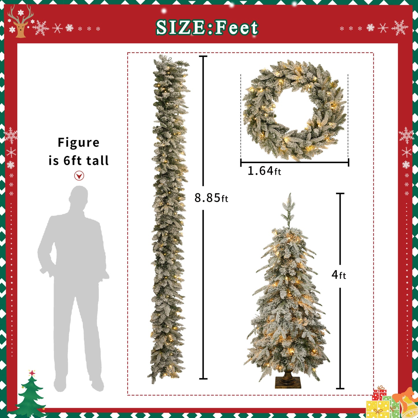 Pre-lit Christmas Artificial Tree 4-Piece Set (Garland, Wreath and Set)