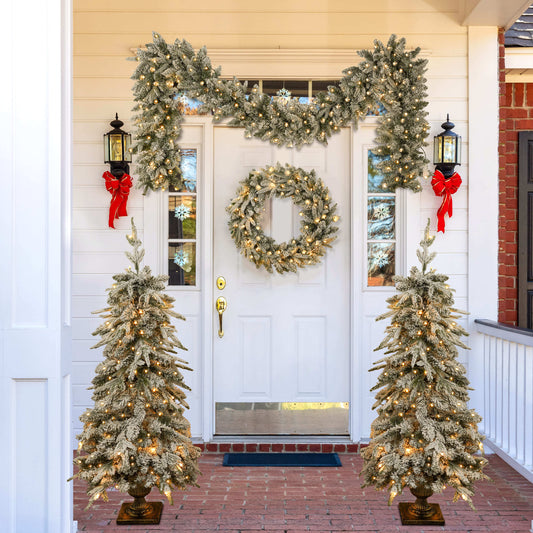 Pre-lit Christmas Artificial Tree 4-Piece Set (Garland, Wreath and Set)