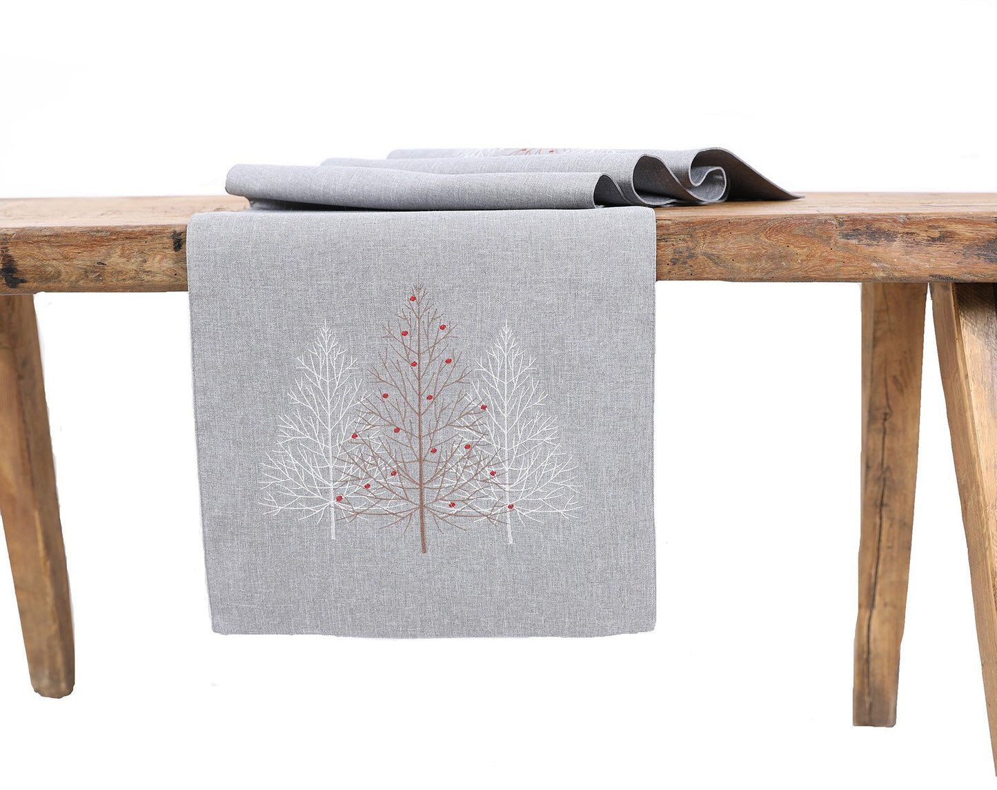 Festive Trees Embroidered Christmas Table Runner