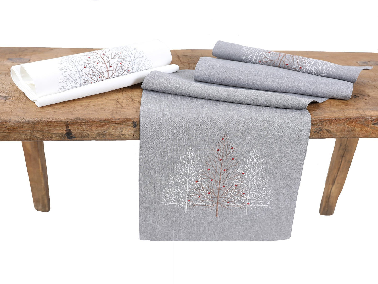 Festive Trees Embroidered Christmas Table Runner