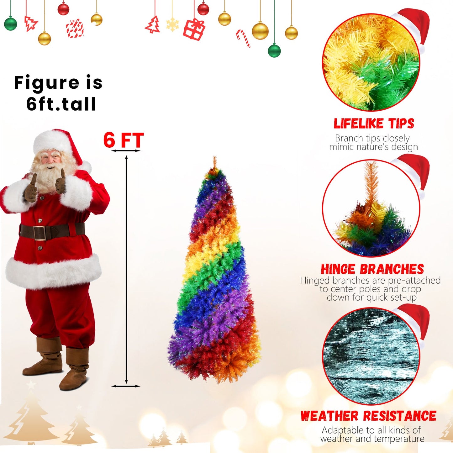 6ft Rainbow Spiral Christmas Tree - unlit