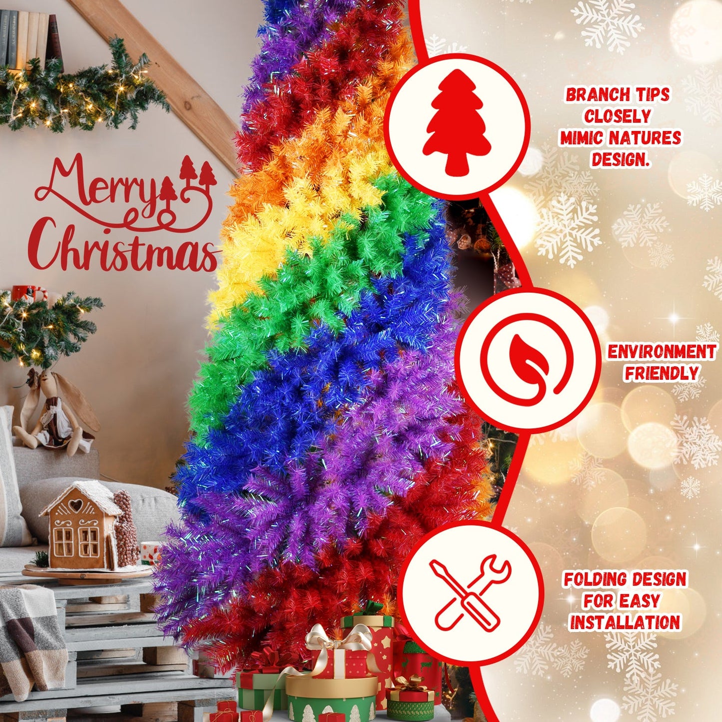 6ft Rainbow Spiral Christmas Tree - unlit