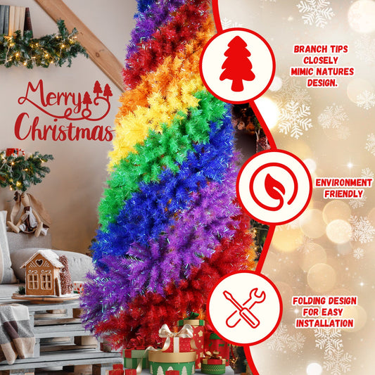 6ft Rainbow Spiral Christmas Tree - unlit
