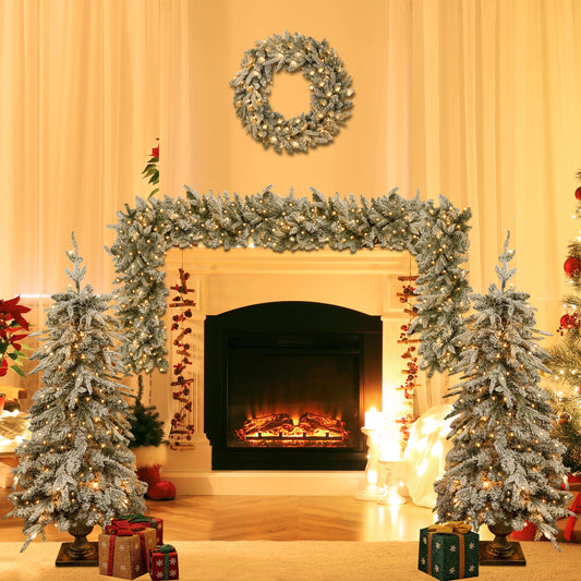 Pre-lit Christmas Artificial Tree 4-Piece Set (Garland, Wreath and Set)