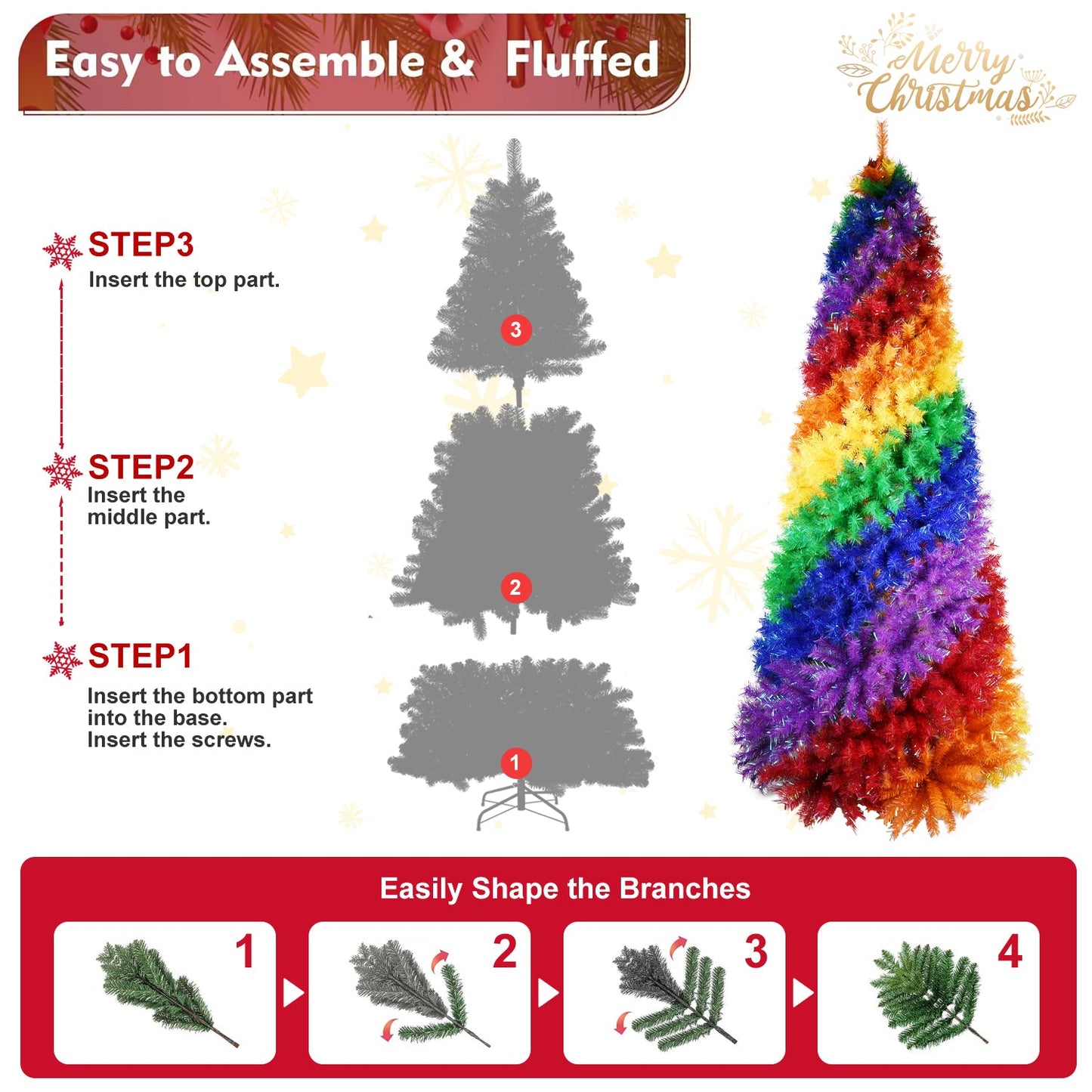 6ft Rainbow Spiral Christmas Tree - unlit