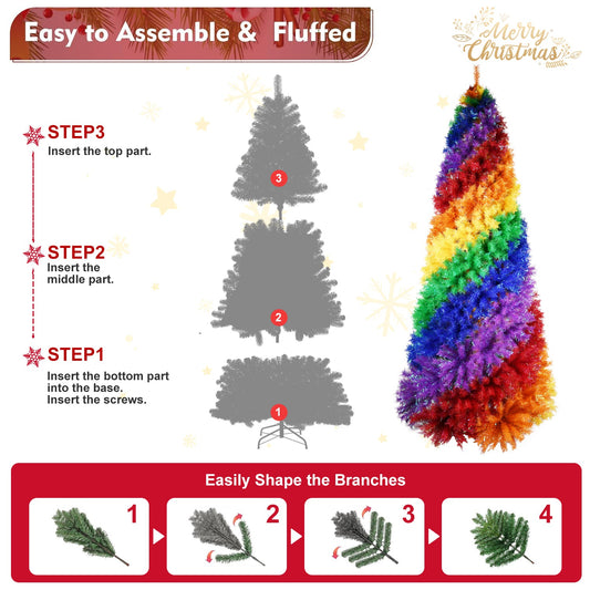 6ft Rainbow Spiral Christmas Tree - unlit