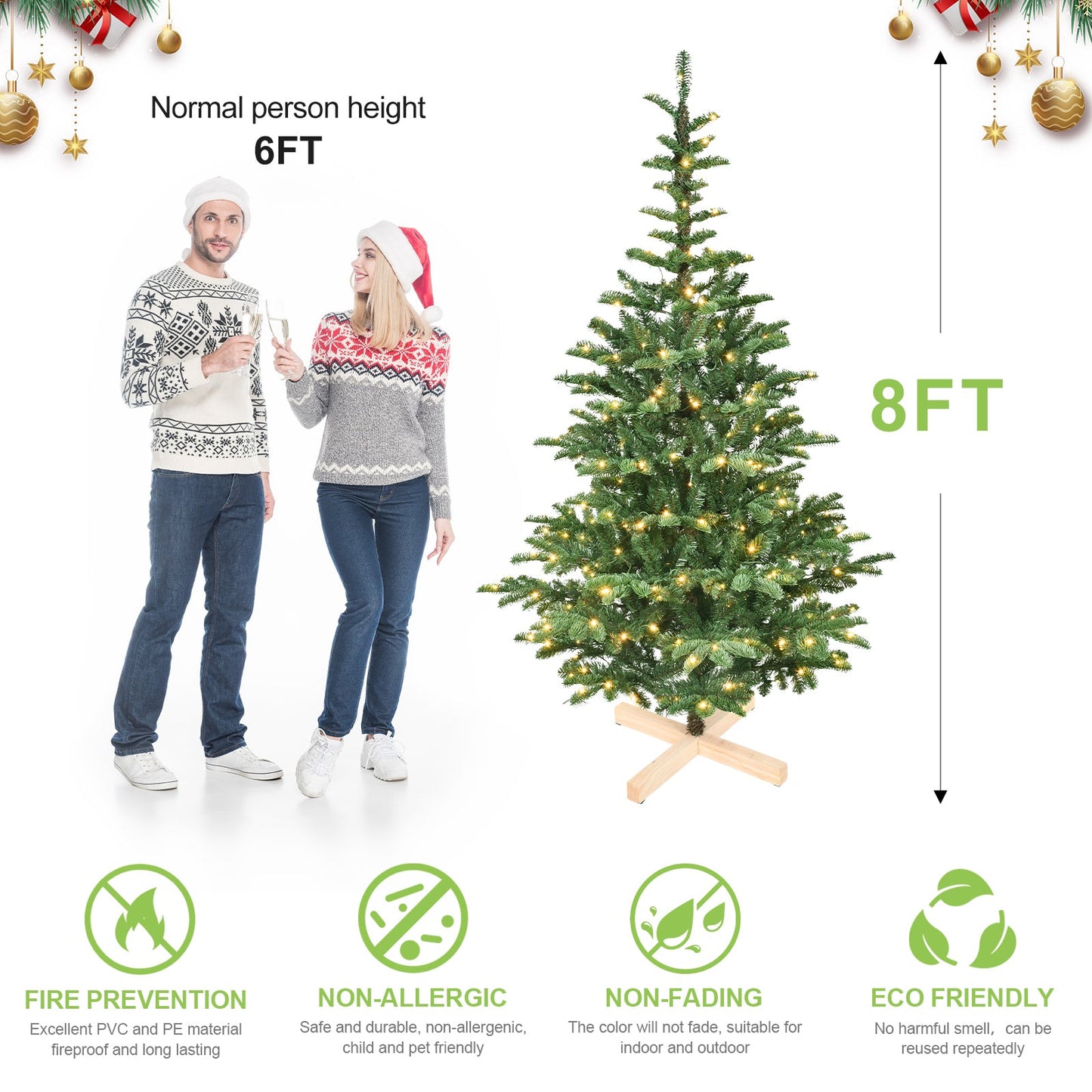 8ft Pre-Lit Christmas Tree with 500 Warm White LED Lights