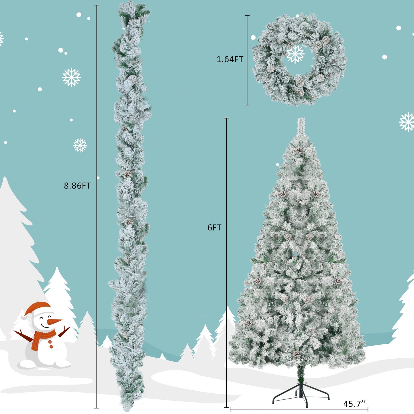 6FT Snow Flocked Christmas Pre-Lit Set (Tree, Garland & Wreath)