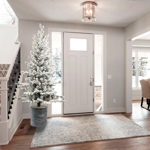 6.5 FT Flocked Christmas Tree with Pot Base, 350 Warm White LED Lights,